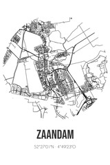 Abstract street map of Zaandam located in Noord-Holland municipality of Zaanstad. City map with lines