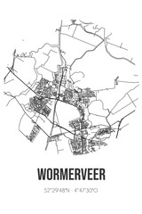 Abstract street map of Wormerveer located in Noord-Holland municipality of Zaanstad. City map with lines