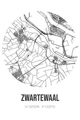 Abstract street map of Zwartewaal located in Zuid-Holland municipality of Brielle. City map with lines