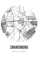 Abstract street map of Zwanenburg located in Noord-Holland municipality of Haarlemmermeer. City map with lines