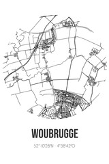 Abstract street map of Woubrugge located in Zuid-Holland municipality of Kaag en Braassem. City map with lines