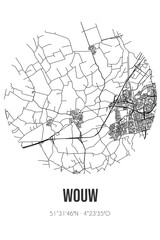 Abstract street map of Wouw located in Noord-Brabant municipality of Roosendaal. City map with lines