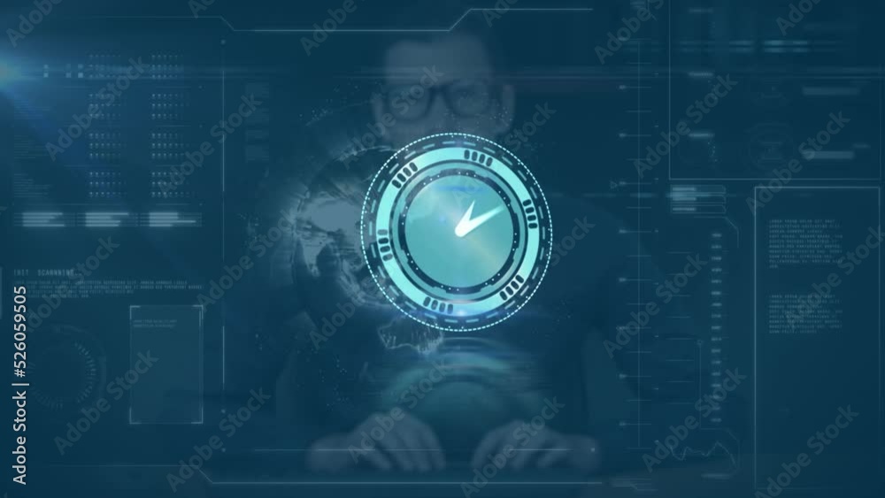 Poster animation of clock moving fast data and numbers clock fast over screen