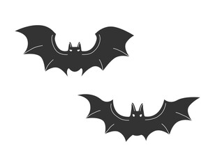 Hand drawn cute cartoon illustration of two bats. Flat vector Halloween spooky character sticker in simple colored doodle style. Evil flittermouse icon or print. Isolated on white background.