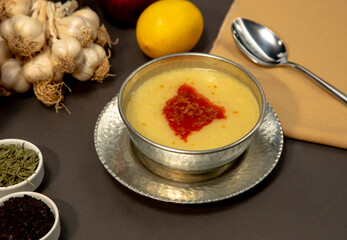 Turkish cuisine lentil soup with butter