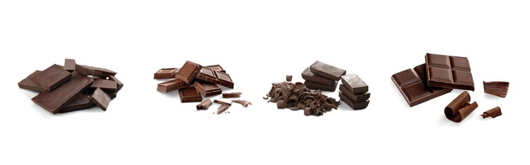 Set of chocolate brownie pieces on the desk