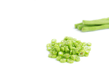 Fresh yardlong bean slice isolated on white background