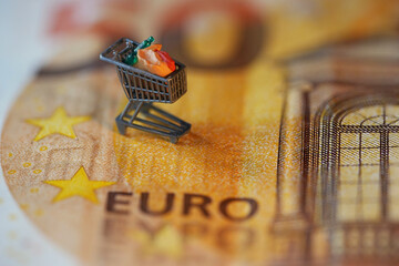 Shopping trolley on 50 euro bill.