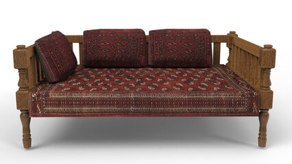 red arabian sofa on white background