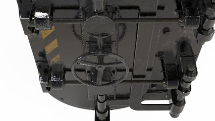 Naklejka premium heavy black door with warning stripes on a white background