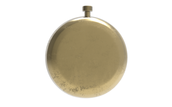 antique golden hand clock with visible mechanical system on a white background