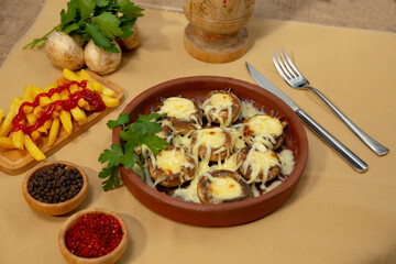 Mushrooms stuffed with cheese on stew stock photo
Cheddar Cheese, Edible Mushroom, Appetizer, Baked, Beef Stew
