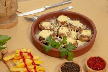 Mushrooms stuffed with cheese on stew stock photo
Cheddar Cheese, Edible Mushroom, Appetizer, Baked, Beef Stew