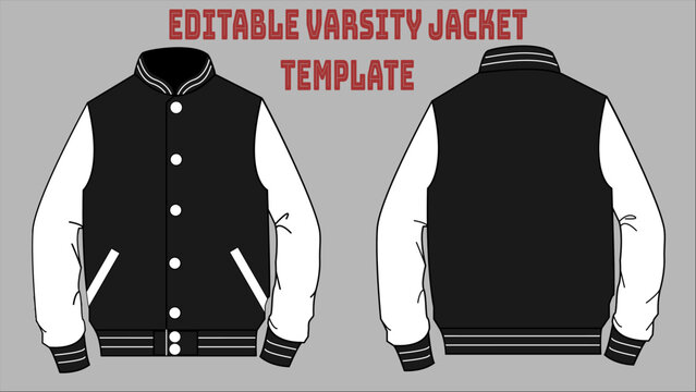 Black Varsity Jacket University Jacket Editable Template