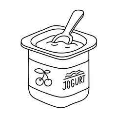 Yogurt in a plastic cup. Dairy product. Editable outline stroke. Vector line icon.