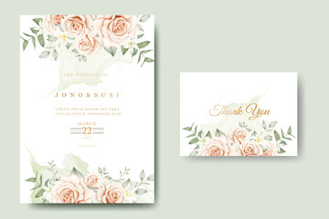 Fototapeta na wymiar Beautiful hand drawn flower wedding invitation card set 