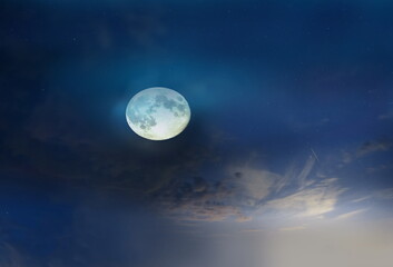 Fototapeta na wymiar starry night blue sky and big moon seascape 