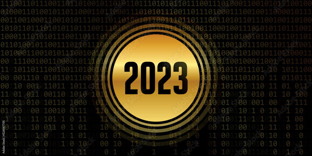 Aufkleber 2023 new year number on binary code background