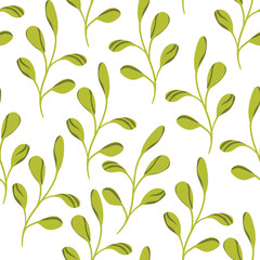 Floral seamless with hand drawn color exotic leaves. Cute autumn background. Tropic green branches. Modern floral compositions. Fashion vector illustration for wallpaper, fabric, textile
