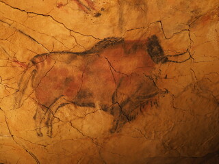 Polychrome Magdalenian bison in Altamira cave in Spain