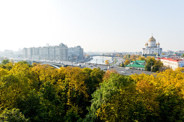 Fototapeta na wymiar Panoramic view of Moscow city center, Russia. View from Kremlin fortress wall