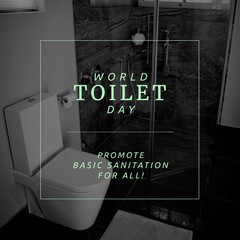 Digital composite image of world toilet day promote basic sanitation for all text in clean bathroom