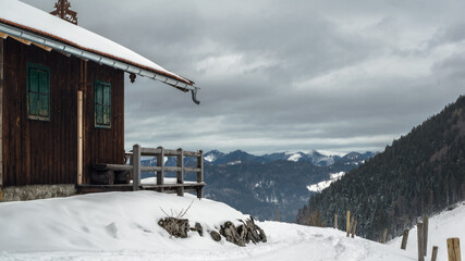 ski resort hut in winter