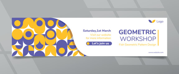 Obraz premium Purple Yellow Abstract Fish Geometric Banner