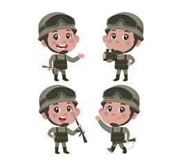 Army soldier in uniform with difference action