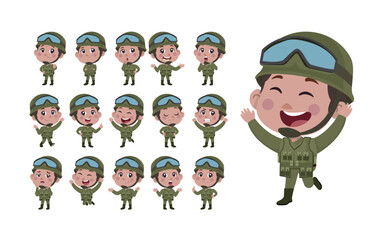 Army soldier in uniform with difference action