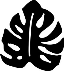 Monstera leaf simple black silhouette. Tropical exotic plants, summer vacation holiday theme vector illustration decorative  element. Minimalism style logo or background monochrome design.