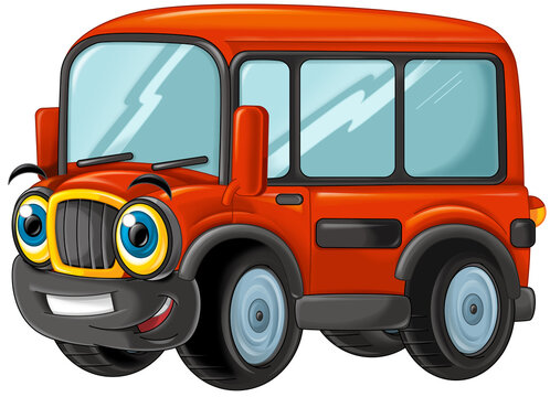cartoon scene with public bus smiling illustration for children