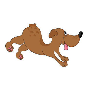 Vector illustration of cartoon fairy dog. Caricature. Happy dog running. Tongue sticking out. Isolated on white background.
