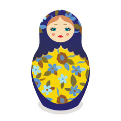 Russian Matryoshka. Traditional Russian folklore dolls with big eyes and lips. Babushka doll with hohloma, traditional painted floral pattern. Hand drawn vector illustration