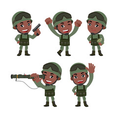 Set of army soldiers man in uniform with difference action