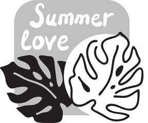 Tropical monstera leaves decorative poster print composition, wallpaper, postcard, logo design to beauty spa salon. Summer holiday, botanical, travel theme. Monochrome silhouette vector illustration.