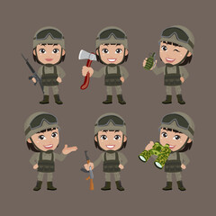 Set of soldier with different poses