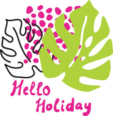 Tropical monstera leaves decorative composition for poster print, wallpaper, postcard, logo design to beauty spa salon. Summer holiday, botanical, travel theme. Colorful silhouette vector illustration