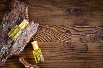 Traditional Arabian incense - agarwood tree oil perfume, top view