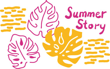 Tropical monstera leaves decorative composition for poster print, wallpaper, postcard, logo design to beauty spa salon. Summer holiday, botanical, travel theme. Colorful silhouette vector illustration