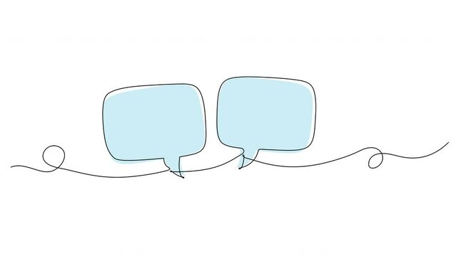 continuous line speech bubbles drawing, single line talk or discussion symbol animation