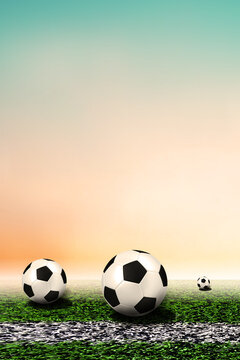 Soccer ball in light background lawn for content or copy space. Football concept. Soccer football field stadium grass line ball background texture