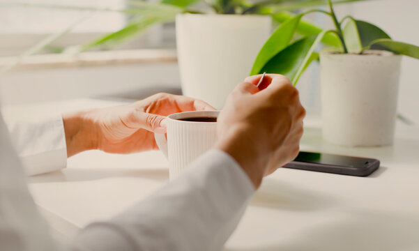 working place with cup of coffee and tablet
