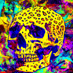 human skull with cheetah leo skin