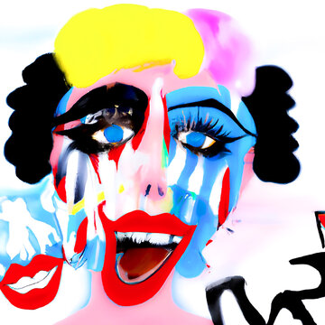 Surreal illustration of a clown woman