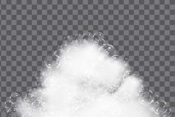 Bath foam isolated on transparent background. Shampoo bubbles texture.Sparkling shampoo and bath lather vector illustration.