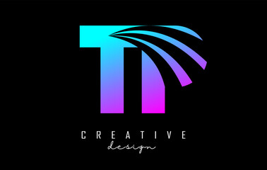 Colorful letter TP t p logo with leading lines and road concept design. Letters with geometric design. Vector Illustration with letter and creative cuts.