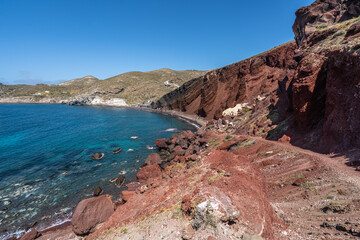 The Red Beach of Santorini, one of the most famous beach of the island for its red volcanic rocks, Greece