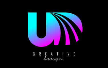Creative colorful letters UD u d logo with leading lines and road concept design. Letters with geometric design.