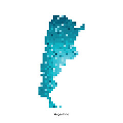 Fototapeta na wymiar Vector isolated geometric illustration with simplified icy blue silhouette of Argentina map. Pixel art style for NFT template. Dotted logo with gradient texture for design on white background